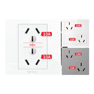 公牛六孔插座86型暗装6孔开关面板两个双三孔三三插墙壁插位10A