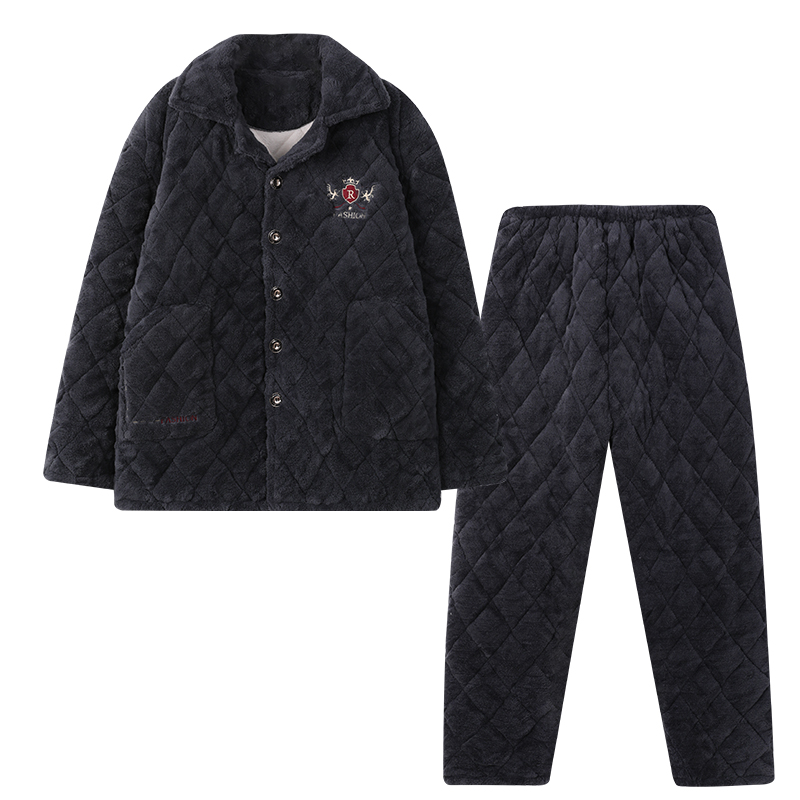 男法兰绒家居服套装加厚保暖加绒