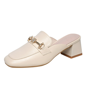 真皮2026超火半拖鞋外穿夏季新款高跟穆勒女鞋中跟包头凉拖高级感