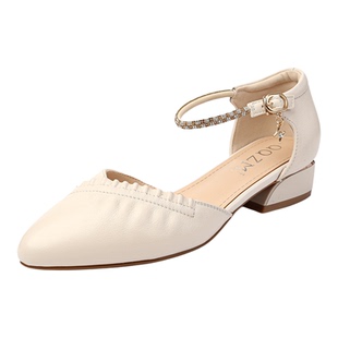 真皮包头凉鞋2026新款百搭平底女鞋大码41一43中空一字带夏季单鞋