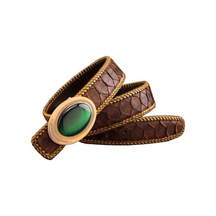 蟒蛇皮皮带男士真皮平滑扣猫眼石宝石商务休闲潮男款高档高端奢华