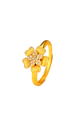 拉丝镶嵌锆石小花瓣戒指小众设计