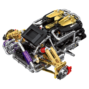 【顺丰包邮】异启积木v12发动机模型v8发动机模型引擎拼装男玩具
