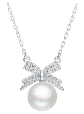 周六福淡水珍珠项链女蝴蝶结链坠S925银优雅跨年礼物送女友