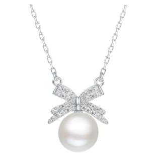 周六福淡水珍珠项链女蝴蝶结链坠S925银优雅新年礼物送女友