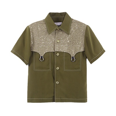 手缝珠片军事风时装走秀夹克衬衫
