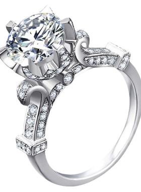 1克拉纯银进口D色莫桑石求婚戒指