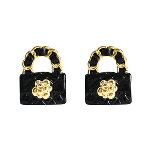 法式小香风包包耳钉轻奢复古气质皮革花朵耳环大牌名媛高级耳饰