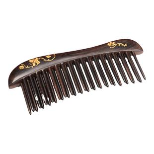 黑檀木双排描金插齿梳天然檀香木梳子小巧便携送女友按摩头皮刻字