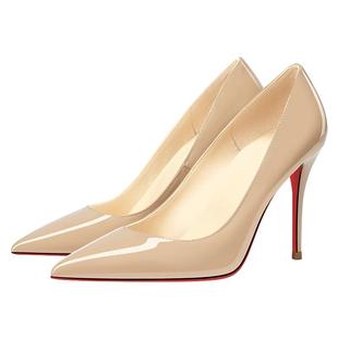 LUKE尖头性感裸色高跟鞋女小个子气质单鞋CL红底细跟浅口舒适女鞋