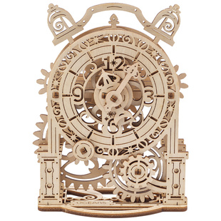 UGEARS进口木制机械复古闹钟拼装模型摆件玩具办公室摆件创意模型