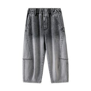 男童春秋款牛仔裤2026年春季新款儿童宽松中大童渐变痞帅弯刀长裤