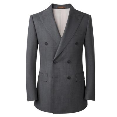 吉约蒙双排扣羊毛西服套装男灰色商务职业正装西装男新郎结婚礼服