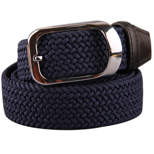 3.4cm男士皮带编织牛仔裤带针扣无孔韩版休闲弹力 帆布腰带男白色