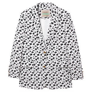 L406时髦奶牛纹印花西装 鸟撤柜女装  正品剪牌青仓