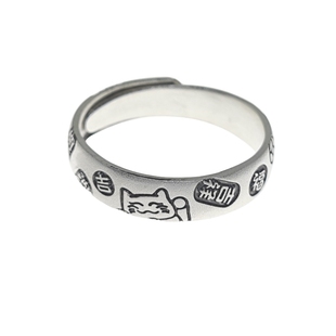 足银9999纯银平安喜乐吉言银戒指女描金指环国风气质闺蜜女友礼物