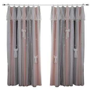 2025年窗帘高级感自带帘头女生卧室流行儿童房网红遮光双层带纱