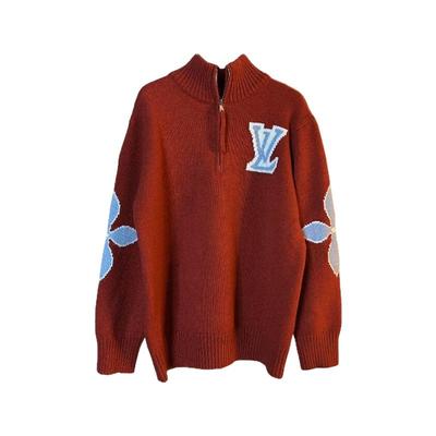 半拉链高领红色毛衣女款2025新款