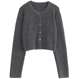 CV大码女装 秋季新款简约圆领针织开衫软糯内搭毛衣外套胖MM显瘦