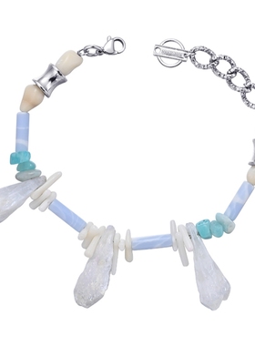 男女水晶珊瑚玛瑙度假钛钢粗手链