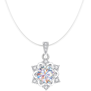 999纯银一克拉莫桑钻雪花吊坠隐形透明鱼线项链女款女生女送女友