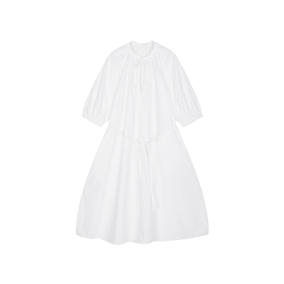 LESS度假风泡泡袖A字连衣裙