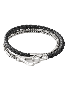 JH黑色手链皮革925银小众