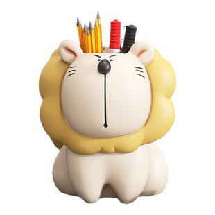 可爱狮子笔筒摆件办公桌桌面家居饰品化妆刷眉笔收纳桶生日礼物