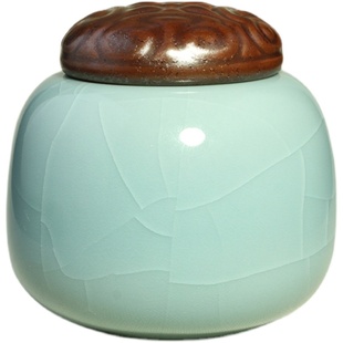 哥窑茶叶罐茶学堂古朴水蓝釉小茶仓存茶罐外出便携旅行存茶50克