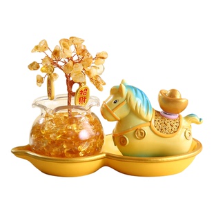 马年小马上有钱花吉祥物水晶招发财树摆件桌面新年礼物创意小礼品