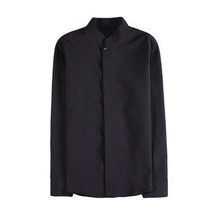 新中式立领衬衫男高级感痞帅修身长袖暗扣中山装衬衣白色华夫格潮