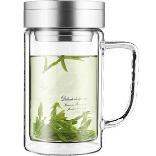 富光玻璃杯男双层大容量保温泡茶杯带盖把手柄办公室过滤水杯刻字