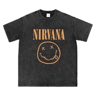 Nirvana乐队水洗做旧摇滚短袖T恤