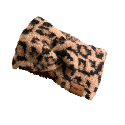 秋冬豹纹针织交叉宽边束发带