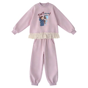 女童卫衣套装2026新款春秋超好看蕾丝边洋气女孩中大童休闲两件套