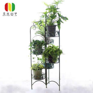 做旧铁艺花架客厅户外庭院多层折合阳台多肉绿萝花盆架落地置物架