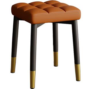 家用软包椅子无靠背不带餐桌凳子中古风皮质简约餐椅金属一体座椅