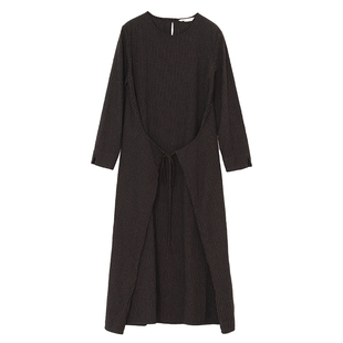 《告别价169》春秋系带竖条纹袍子女士全棉长袖连衣裙23220