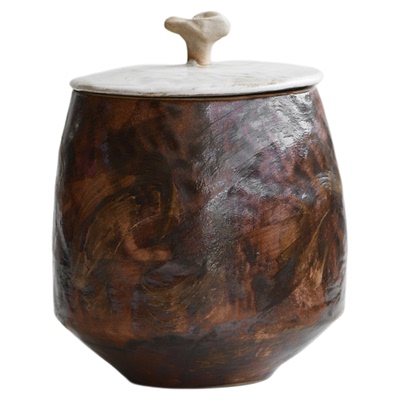 成皿侘寂风复古粗陶密封罐醒茶罐