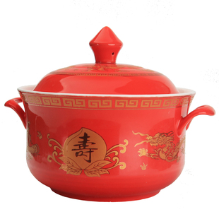 寿碗定制生日老人中式带盖防烫陶瓷大汤红碗答谢礼盒寿辰寿宴回礼