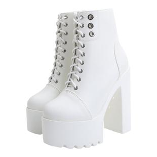 恨天高靴子女14CM舞台领舞鞋厚底防水台短靴T台走秀鞋粗跟马丁靴