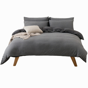 天竺棉四件套针织棉纯棉全棉裸睡宿舍床单三件套床上床笠条纹被套