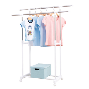 阳台简易落地式小型晾衣架室内多功能伸缩挂衣架不锈钢双杆晒衣架