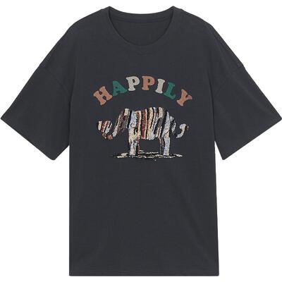 谜底宽松T恤短袖女年夏季新款趣味绣花圆领百搭上衣242MT0528