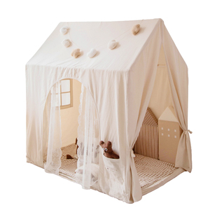 儿童帐篷全棉帆布双门室内游戏屋男女孩家用城堡韩国小房子玩具屋