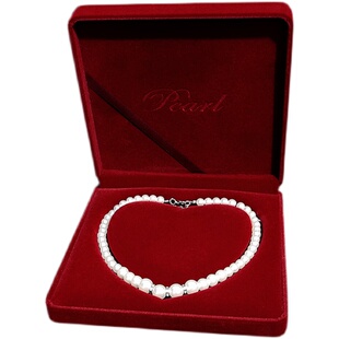 酒红色绒布珍珠首饰盒子项链专用收纳高档礼物包装盒母亲节送妈妈