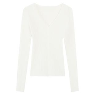 MULVAN【现货6.5折】v领套头毛衣女修身显瘦内搭针织衫打底衫