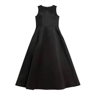 系带缎面黑色礼服儿童合唱乐团演出服女童夏款深藏青钢琴演奏长裙