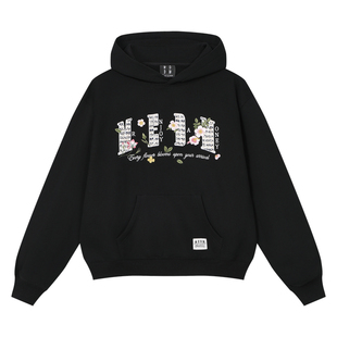 MEDM 花朵刺绣小香贴布宽松连帽卫衣潮牌加绒套头休闲情侣帽衫秋