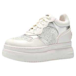 iiJin艾今25新款9cm超轻厚底内增高时尚烫钻休闲小白鞋女283GTM